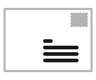Piktogramm eines Umschlags mit Adressfeld und Briefmarke